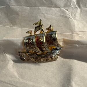 Vintage Spanish Damascene Brooch